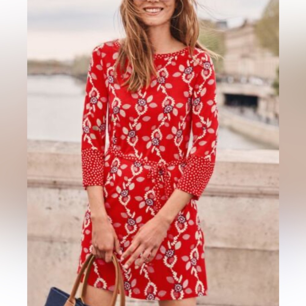 Boden Amy Stretch Viscose Jersey Tunic Mini Dress Post Box Red Stamp-4 Long